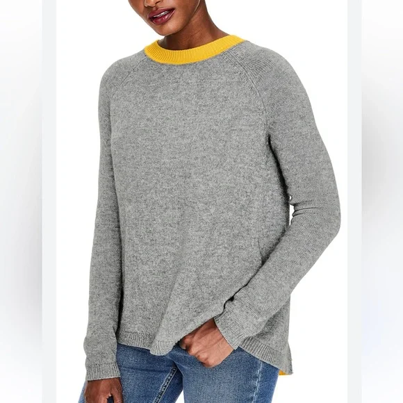 Boden Mollie Wool Cashmere Blend Sweater Color Block Gray and Yellow Sz M - Picture 2 of 12